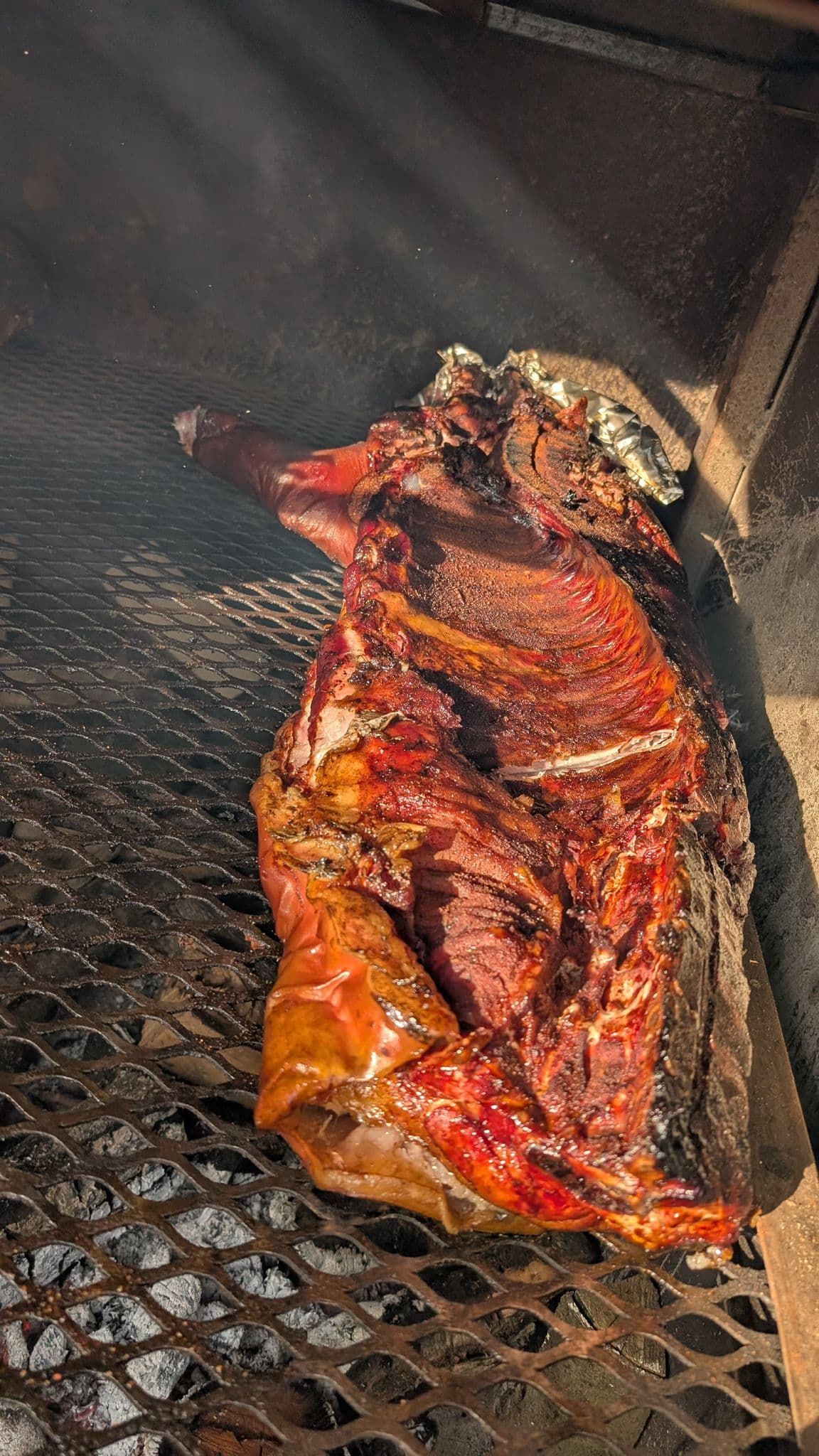 Whole side smoking on the pit